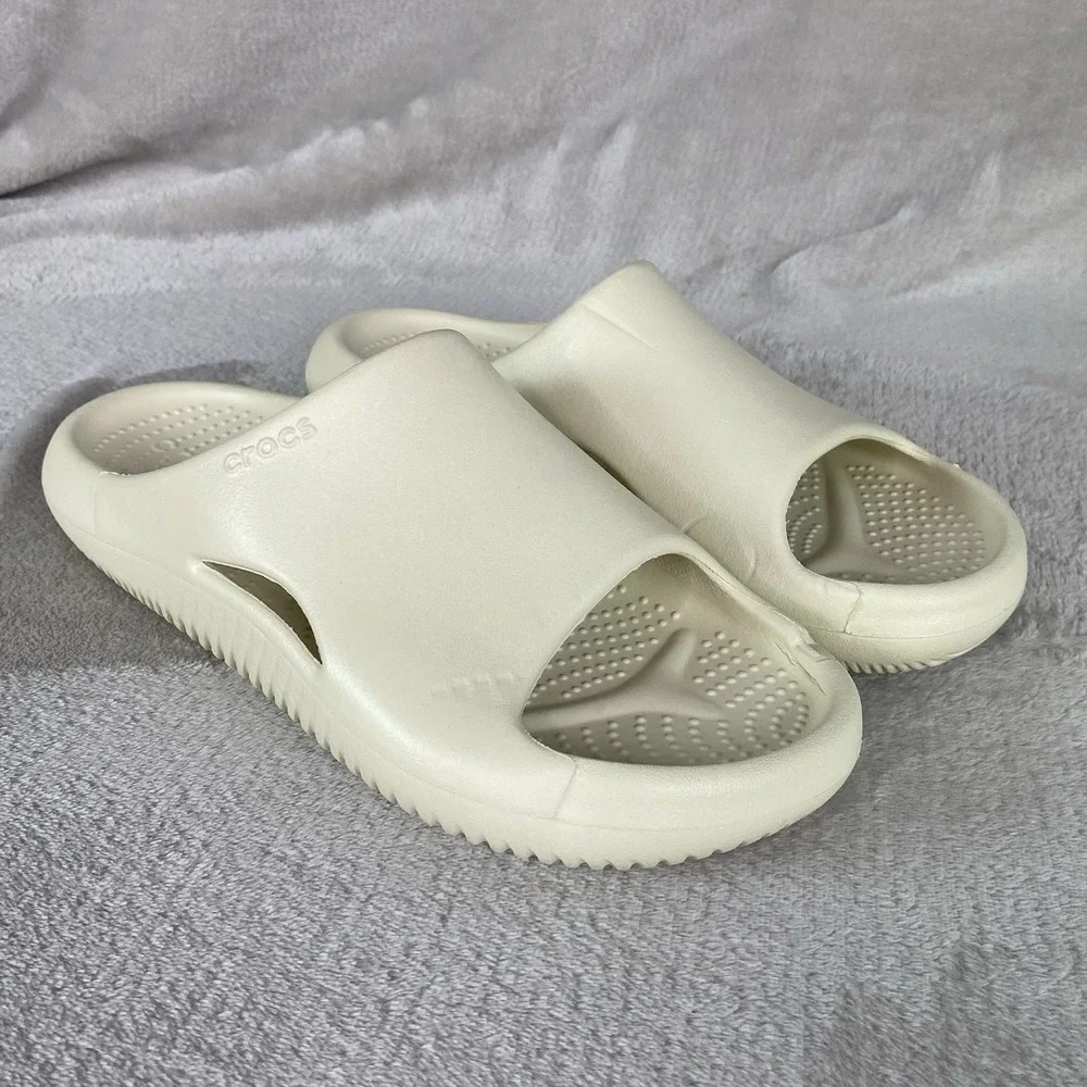 Crocs Mellow Slide Recovery Sandals Mens 7 Womens 9 Bone Beige Cushion NEW